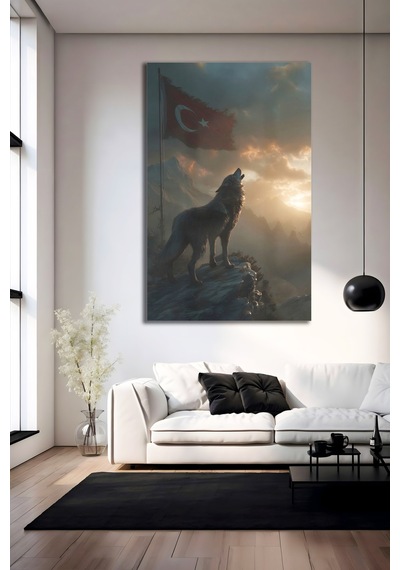 Bozkurt Ve Türk Bayrağı Cam Tablo Şık Duvar Tablosu Canlı Renkli Baskı Ofis Ve Çalışma Odası Ev Hediyesi Parlak Cam Yüzey
