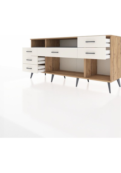 Hyperion Konsol 2 Raflı 6 Çekmeceli 176x44x83 Çam-antrasit/aytaşı Antrasit/aytaşı