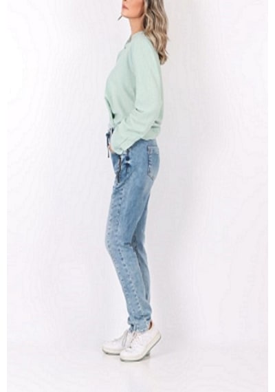 Kadın Street One Önden Bağcıklı Yıkamalı Mavi Denim Kot Pantolon Mavi