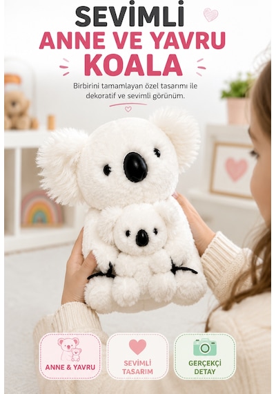 26 Cm Beyaz Anne Ve Yavru Koala Peluş Oyuncak Yumuşak Dekoratif Çocuk Odası Uyku Arkadaşı