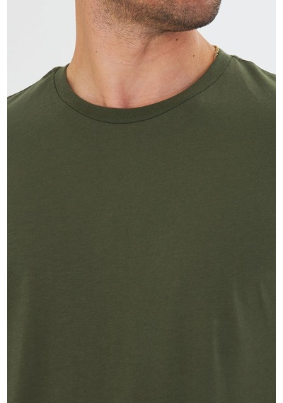 Trendhill Erkek Haki Pamuklu Bisiklet Yaka Büyük Beden T-shirt Hki5014b
