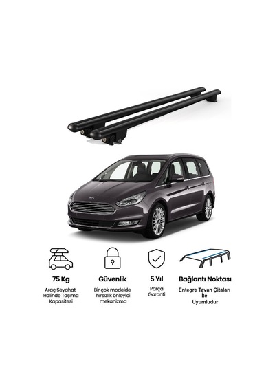 Kanca Ford Galaxy 2015 Ve Sonrası Uyumlu Siyah Kilitli Ara Atkı 120cm Port Bagaj Tavan Barı