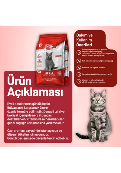 Cat Food Energy Sığır Etli Yetişkin Kedi Maması - 16 Adet