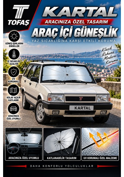 Tofaş Kartal Araç Ön Cam Güneşliği Katlanabilir Şemsiye Oto Güneşlik Uv Korumalı Gölgelik Araba Oto Şemsiyesi