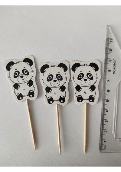 30 Adet Dekoratif Karton Sevimli Panda Şeklinde Pasta Kürdanı 6,5 Cm