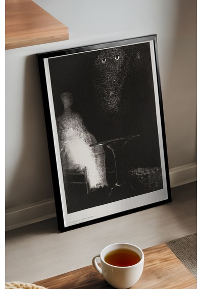 Ethereal Watcher Siyah Ahşap Çerçeveli Poster, Dekoratif Soyut Monokrom Duvar Tablosu