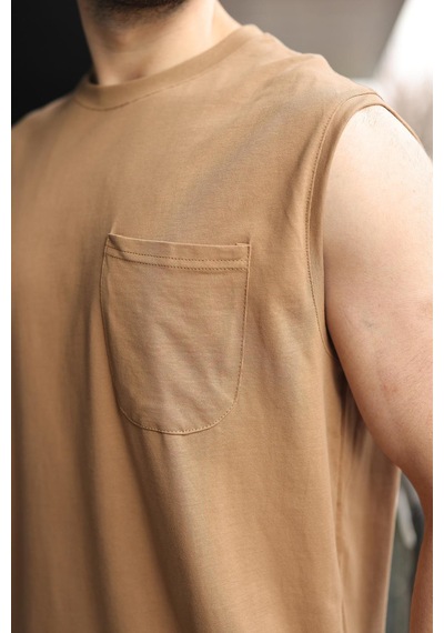 Madmext Kapuçino Bisiklet Yaka Kolsuz Erkek Şort T-shirt Takım E7351 Kapuçino