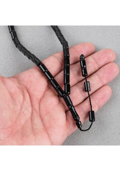 Erzurum Oltu Yumuşak Kesme Kesim 6.5x10mm Tesbih Siyah