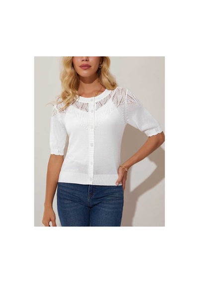 Youknitwear You Wanda %100 Pamuk Triko Hırka Beyaz