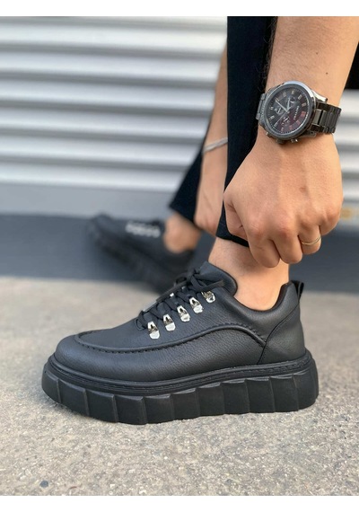 DMR Elegance Jy010 Cloud Bağcıklı Cilt Erkek Günlük Sneaker Ayakkabı Cst - Siyah