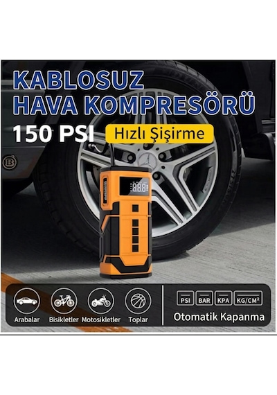 Taşınabilir Araç Akü Takviye Cihazı Jump Starter & 150 Psı Dijital Ekranlı Akıllı Hava Kompresörü 1 Adet
