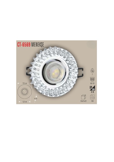Ct-6569 Menekşe Cam Spot Ampülsüz 5 Adet Beyaz