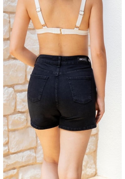 HLT Jeans Siyah Kadın Lily Likralı Mom Fit Yüksek Bel Esnek 90's Kot Şort Lily-siyah 001