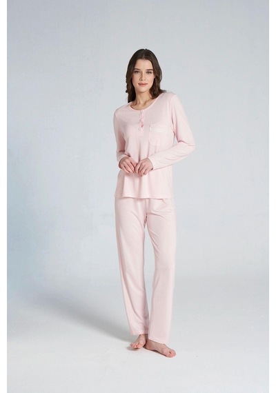 Pijadore Gd Goldoremi 1703 Kadın Patlı Uzun Kollu Pijama Takım Pembe