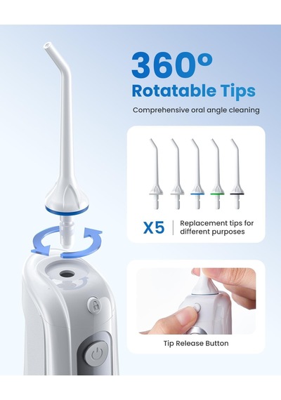 Renpho Akülü Diş Duşu, 300ml Taşınabilir Suya Dayanıklı Usb Şarj Edilebilir Dental Oral Irrigator, Dıy İle 4 Mo