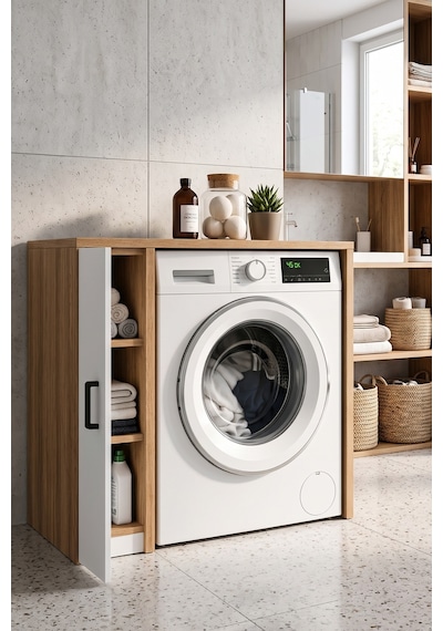 Naome Beyaz Meşe Tek Katlı Çamaşır Makinesi Dolabı Çok Amaçlı Banyo Dolabı Raflı Meşe Tek Naome Naome Beyaz Meşe Tek Katlı Çamaşır Makinesi Dolabı Çok Amaçlı Banyo Dolabı Raflı Meşe Tek Naome
