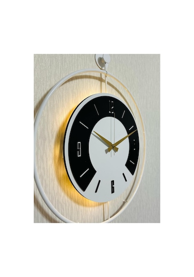 Pey Aksesuar 50x70 Cm Metal Ahşap Ve Işığın Muhteşem Uyumu Duvar Saati Dekoratif Ahşap-m54-beyaz-beyaz-siyah-siyah