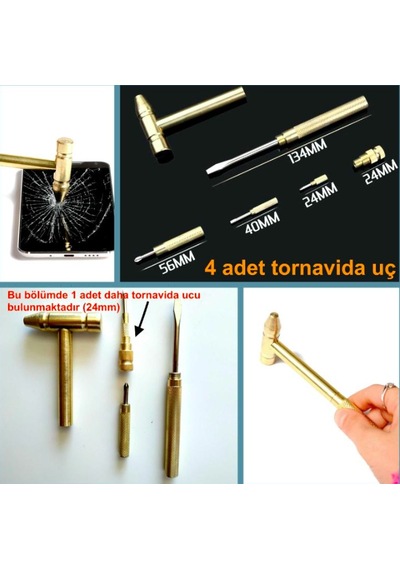 Omeniv Metal Pirinç 6 Fonksiyonlu Çekiç Tornavida Cam Kırıcı