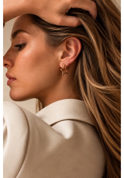 Aura Collection Stella Gold Yıldız Formlu Çelik Küpe Altın Altın