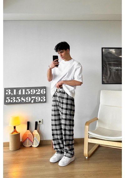 Flaw Beli Lastikli Ekoseli Pijama Gri Gri
