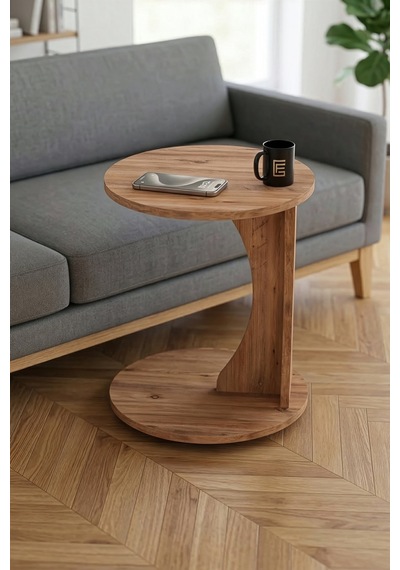 Yan Sehpa Modern C Sehpa Minimal Tasarım Yuvarlak Orta Sehpa Salon Koltuk Yanı 6097 Atlantik Kahverengi