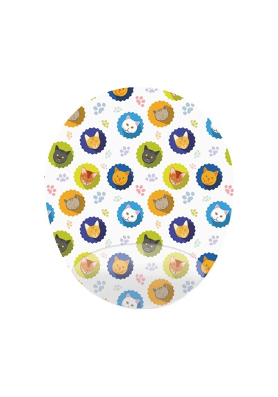 Kediler Şirin Kafalar - Bilek Destekli Oval Mousepad 20x23 Cm