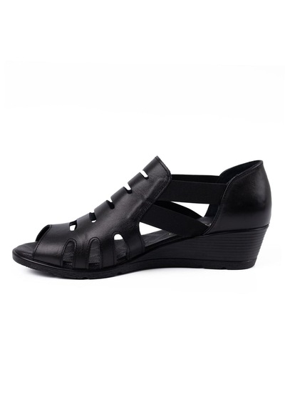 Mammamia D26ys-2855 Kadın Hakiki Deri Dolgu Taban Comfort Sandalet Siyah