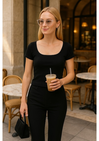 Madmext Siyah Geniş Yaka Kadın T-shirt Mg2341 Siyah