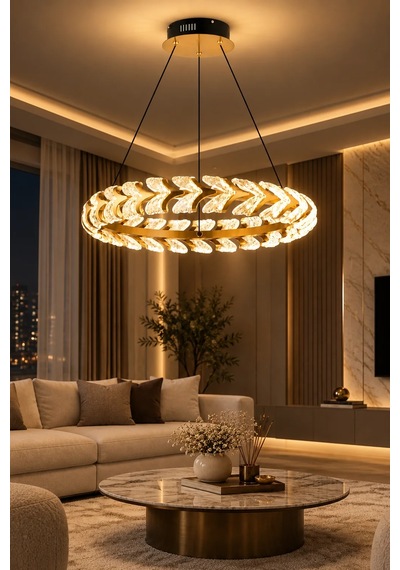 Modern Premium Led Avize Gold Kasalı Dekoratif Sarkıt Avize Salon Mutfak 67w