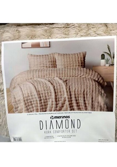 Merinos Diamond Kürk Bubble Desen Comforter Set, Çift Kişilik Yorgan Seti 220x240 Bej