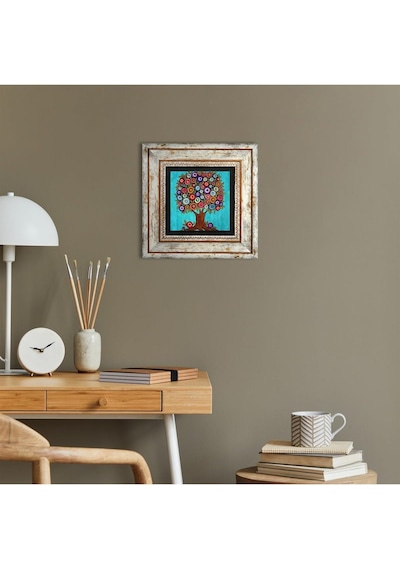 Pinecone Stone Karla Gerard Hayat Ağacı Taş Duvar Tablosu - Çerçeveli Taş Tablo - Dekoratif Duvar Sanatı - Modern