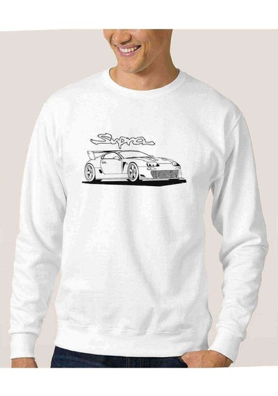 Supra Baskılı Beyaz Erkek Örme Sweatshirt (530948703)