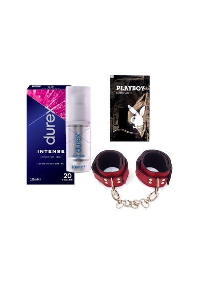 Durex Intense Kadın Uyarıcılı Jel + Kırmızı Deri El Kelepçesi + Hediye