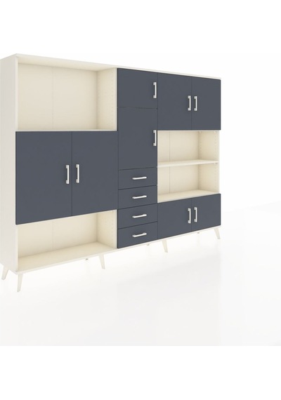 Arges Dolap 9 Raflı 4 Çekmeceli 8 Kapaklı 220x30x163 Aytaşı-antra Aytaşı-antrasit