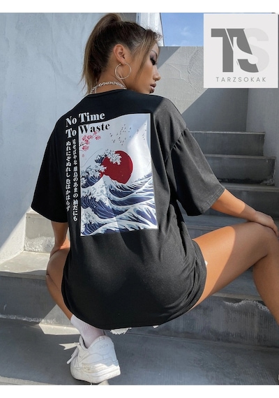 Startmore Coolane Japon Grafikli Düşük Omuzlu Tişört Siyah
