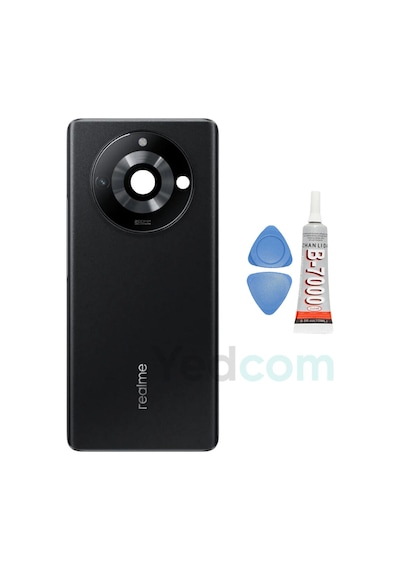 Oppo Realme 11 Pro Plus Siyah Kamera Camlı Arka Cam Batarya Pil Kapağı Telefon Arka Kapak