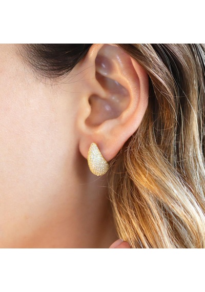 Bottega Mini Damla Taşlı Gold Kaplama Gümüş Küpe Gümüş