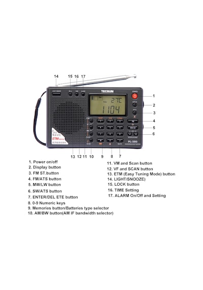 Tecsun Pl-380 Pl380 Dsp Profesyonel Radyo Fm/lw/sw/mw Dijital Taşınabilir Tam Pl380-black