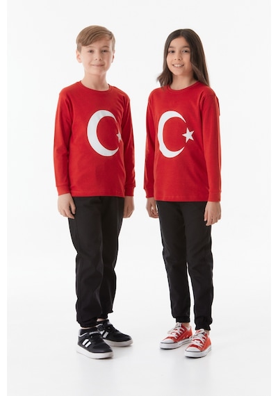 Fullamoda Türk Bayrağı Baskılı Çocuk Sweatshirt - Kırmızı 24MCCK1749207175 Kırmızı