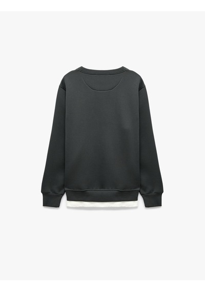 Koton Şardonlu Regular Fit Bisiklet Yaka Uzun Kollu Sweatshirt Antrasit 7wam70005mk