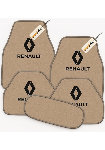 Renault Logolu 5'li Bej Oto Halı Paspas Seti Kaymaz Tabanlı, Araç İçi Zemin Koruyucu