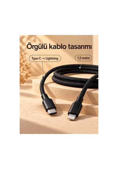 Uzun Ve Dayanıklı Type C Lightning Pd Hızlı Şarj Kablosu Siyah