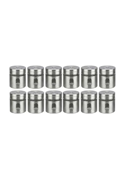 12&apos Li Metal Kaplı Cam Baharatlık Seti 60 Ml - Döner Başlıklı Paslanmaz Çelik Baharat Takımı Açık Bej