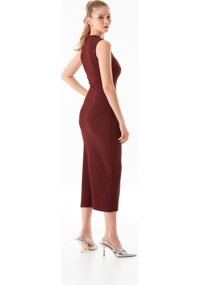 Fullamoda Fitilli Omzu Pencere Detaylı Taşlı Elbise 25ygb7220128414-bordo Bordo