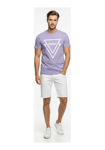 Maximodena Erkek Urban Stable Kabartma Baskılı Slim Fit Günlük Tişört Lila