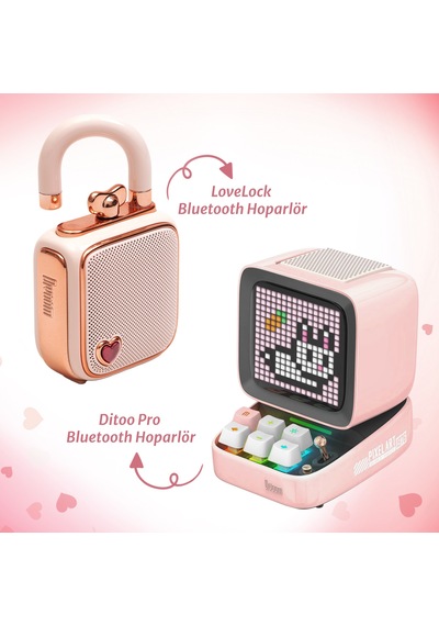 Divoom Ditoo Pro Bluetooth Hoparlör Ve Ses Kayıt Özellikli Lovelock  Seti, Pembe