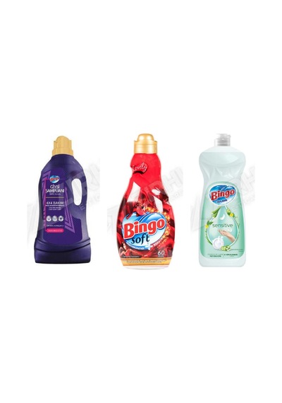 Bingo Giysi Şampuanı 3 L + Soft Yumuşatıcı 1440 Ml + Bulaşık Deterjanı 650 Ml 3'lü Set Diğer