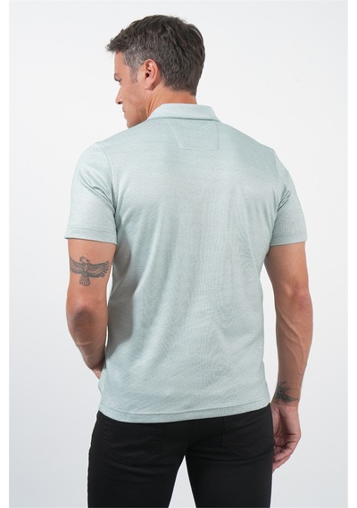 Yeşil-beyaz Kendinden Desenli Polo Yaka Kısa Kol Cepli Comfort Fit Pamuklu Tişört 1011260152 Yeşil - Beyaz