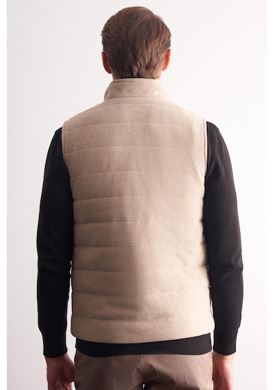 İmza Bej Dik Yaka Fermuarlı Casual Slim Fit Kapitone Yelek 1009255103 Koyu Bej
