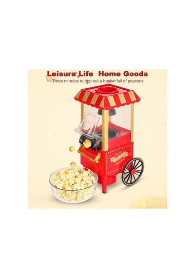 Tmp01 Retro Mısır Patlatma Makinesi Yağsız Ev Tipi Popcorn Makinesi 1200w Kırmızı Sinema Arabası Tasarımlı